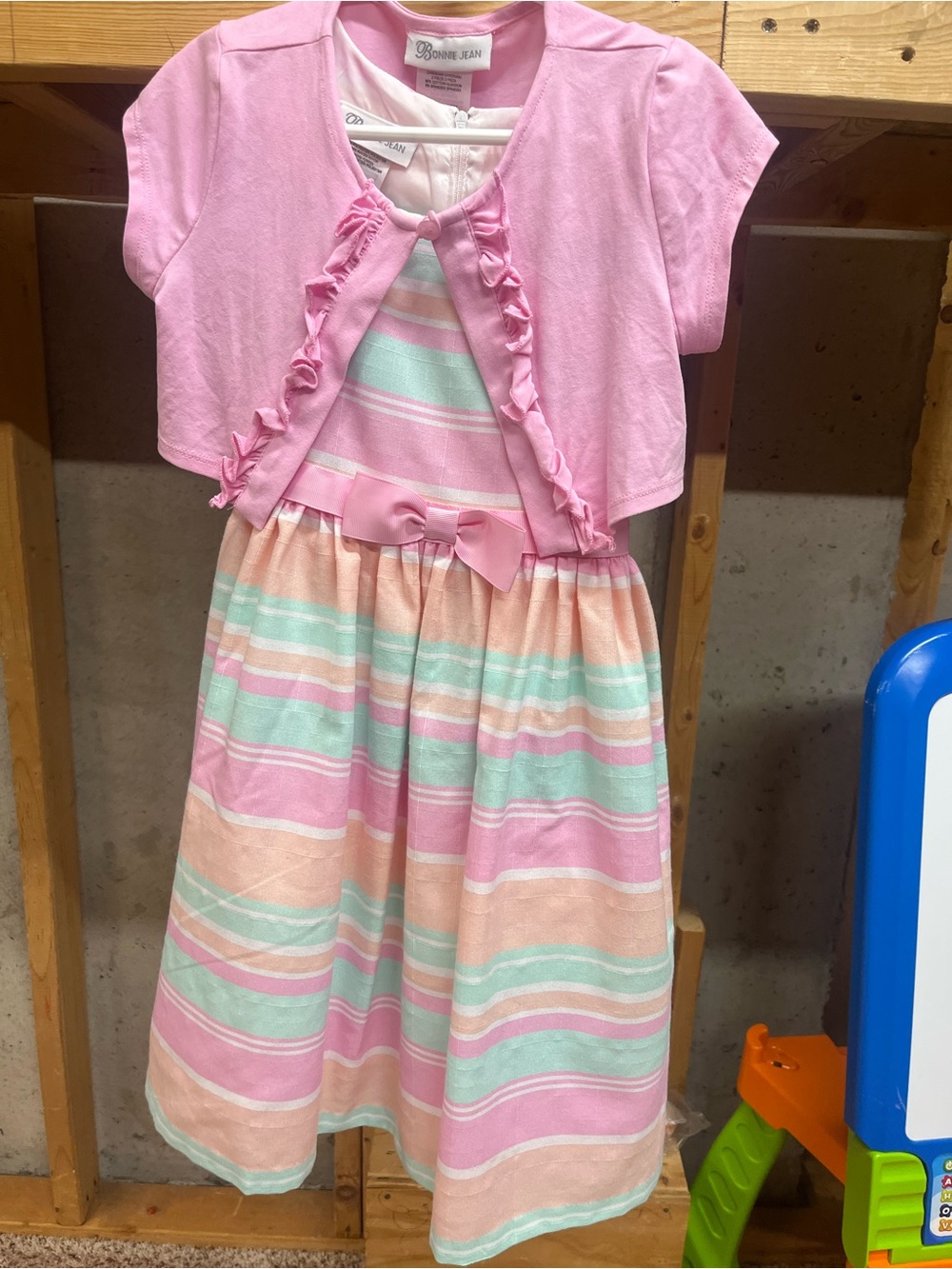 Bonnie Jean Pink Pastel Stripe Dress with Matching Bolero